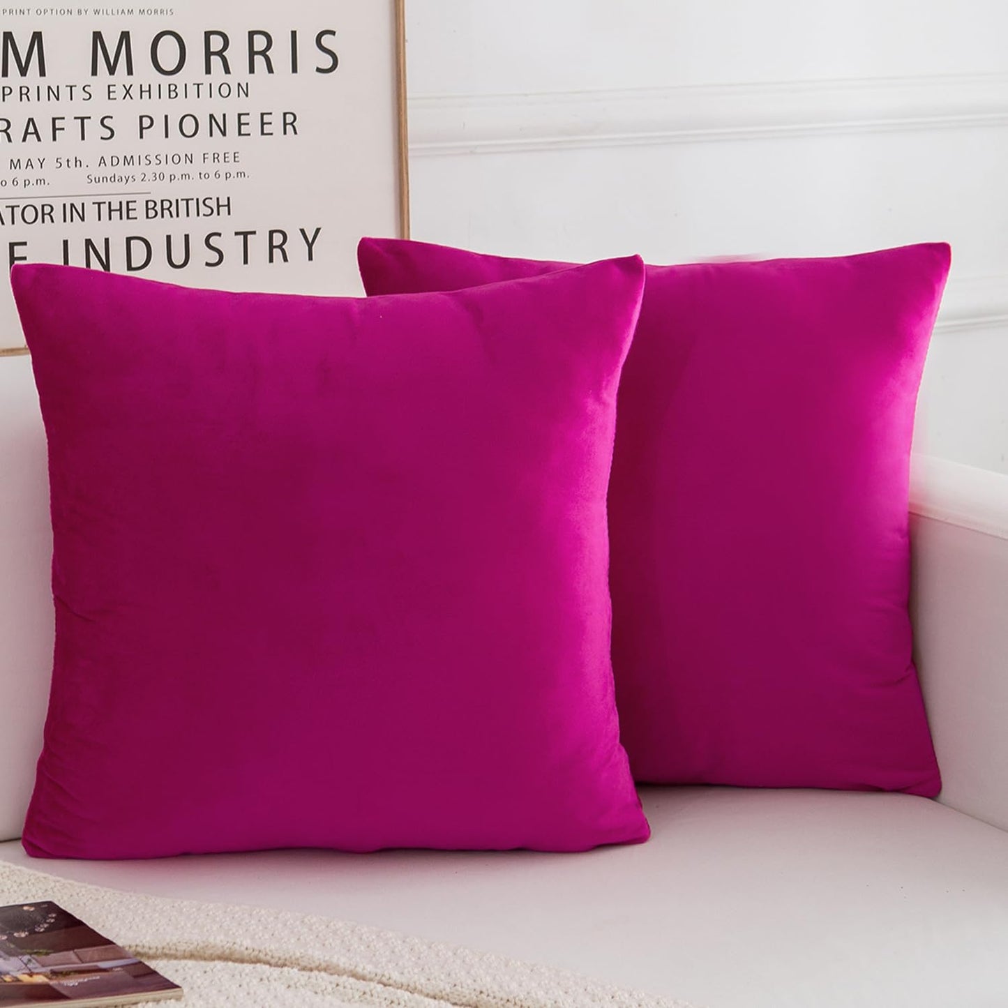 HERAYLI Velvet Decorative Throw Pillow Covers, Soft Square Cushion Case Home Decor for Living Room Couch Bed Sofa, Set of 2 Pack, Hot Pink, 20x20 Inch