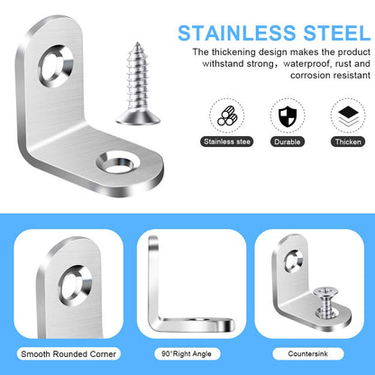 40PCS L Bracket Corner Brace, Stainless Steel L Brackets for Shelves, Metal Corner Bracket, Small Right Angle Brackets for Wood Furniture Chair Drawer Cabinet with 80PCS Screws (0.79 x 0.79 inch)