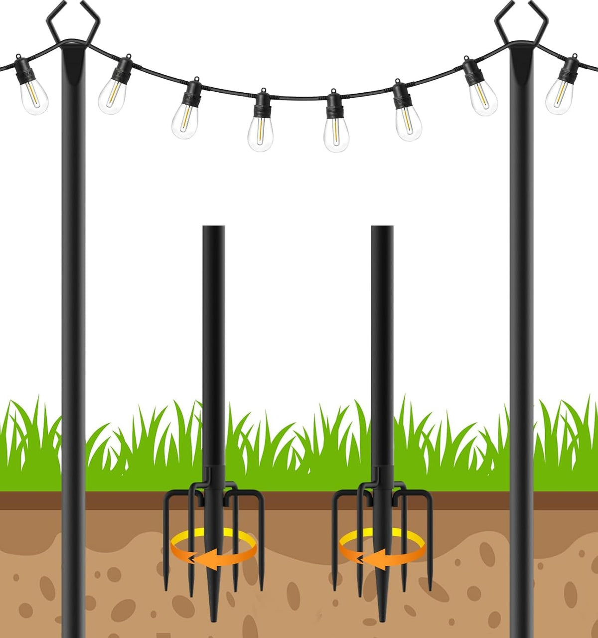 AHRLHR 2 Pack String Light Poles,Poles for Outdoor String lights10 Ft Metal Poles with Fork for Outdoor String Lights,Outdoor Light Poles with Fork,Patio,Deck,Backyard