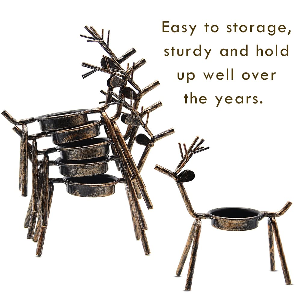 FORUP 6 Pack Metal Reindeer Tea Light Candle Holders, Christmas Home Decoration