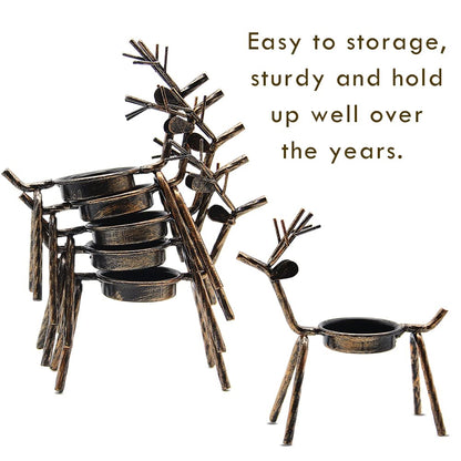FORUP 6 Pack Metal Reindeer Tea Light Candle Holders, Christmas Home Decoration