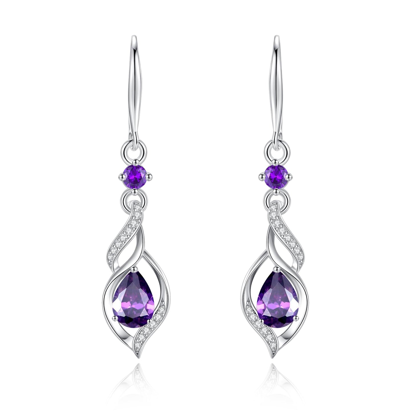 FANCIME Gift for Women February Birthstone Dangle Earrings for Women Teardrop Amethyst Earrings S925 Sterling Silver infinity Love Birthday Gifts for Mom Women
