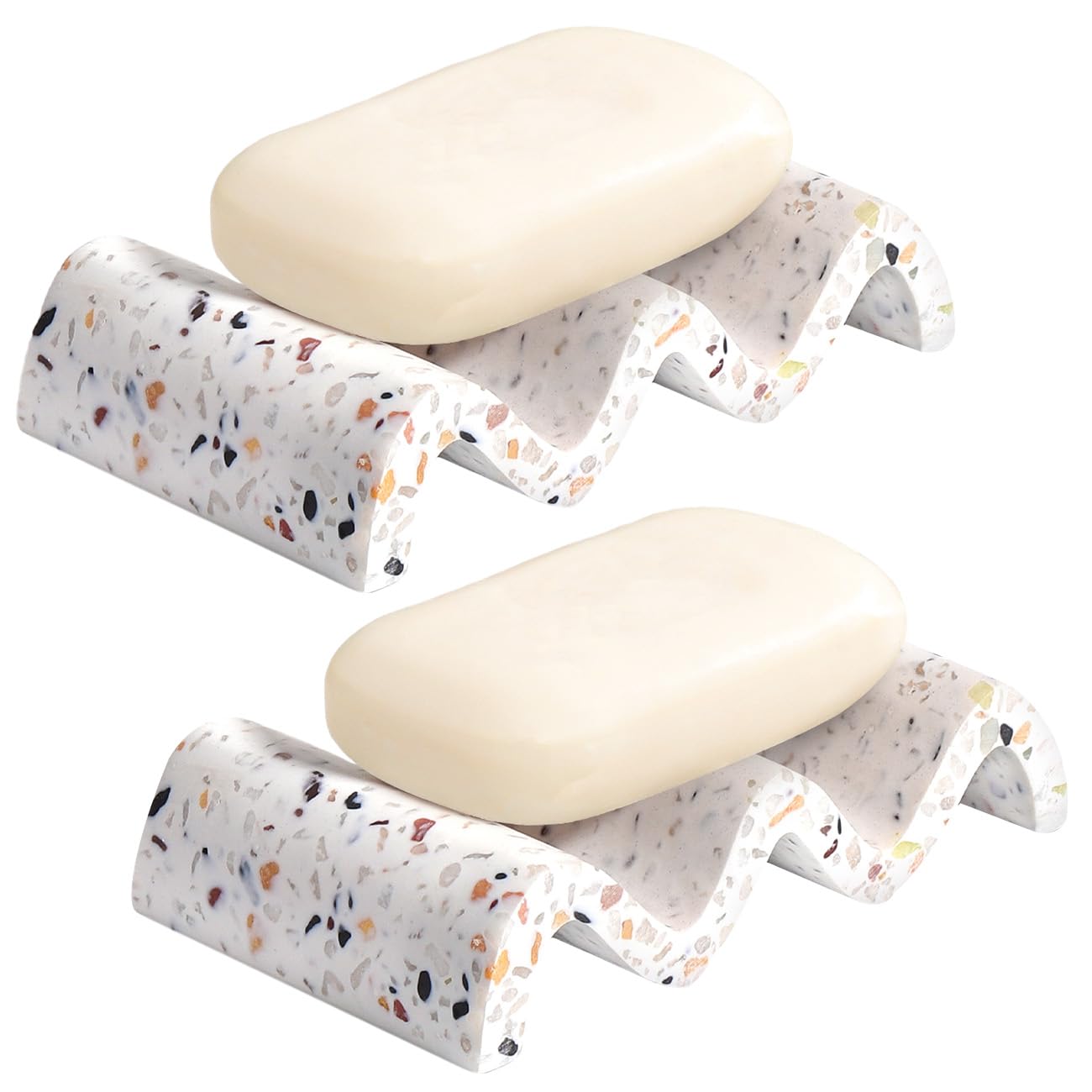 Luxspire Soap Dish, Marble Soap Dish, Self-draining Tray, Soap Holder Saver for Shower, Bathroom, Sink, Kitchen and Countertop, Terrazzo, 2 Pack