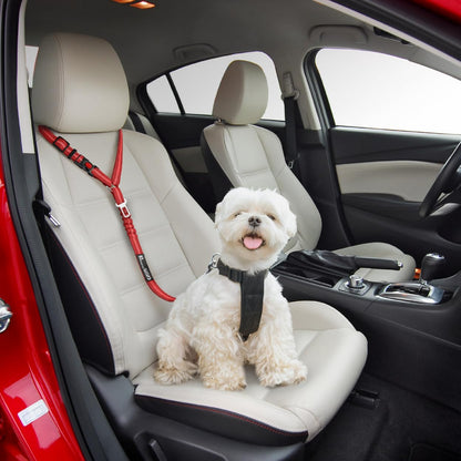 Headrest dog car seat belt 2 Pack Adjustable Durable Headrest Seat belt Pet Dog Car Safety Harness Restraint with Elastic Nylon Bungee Buffer Red