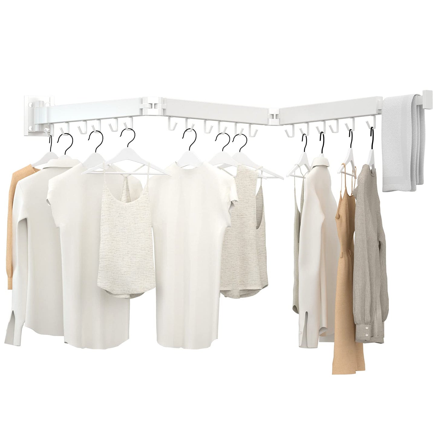 Kelisiting Retractable Clothes Drying Rack,3 Fold White Laundry Drying Rack,Wall Mounted Clothes Hanger,Space Saver,Foldable Durable,for Balcony,Laundry,Bathroom,Patio,Apartment,Dormitory