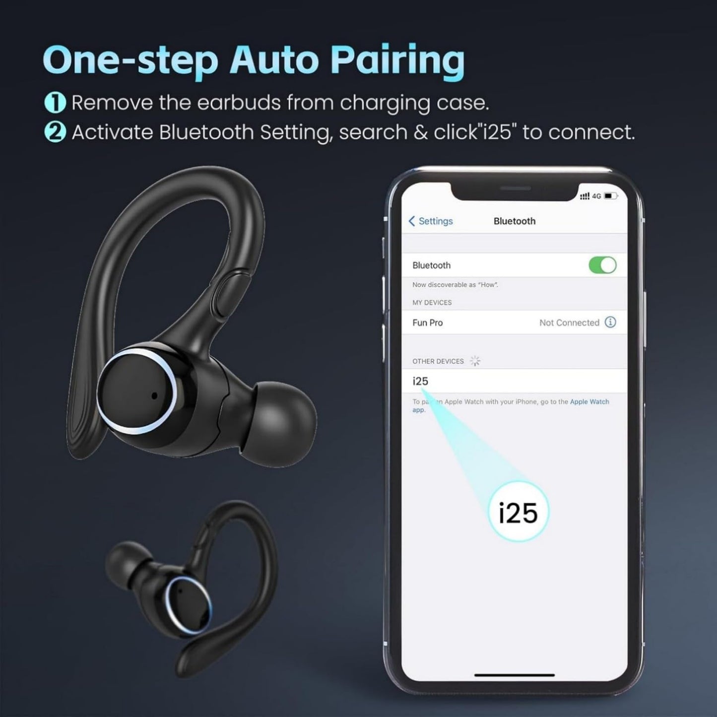Beniduck Wireless Earbuds Bluetooth 5.3 Headphones Stereo Ear Buds, ENC Noise Cancelling Mic,IPX7 Waterproof Earphones with Hook for Android iOS Smart Phone Laptop Computer Sports - Black