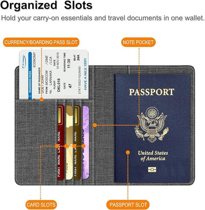 FINTIE Passport Holder Travel Wallet RFID Blocking PU Leather Card Case Cover, Denim Charcoal Brown