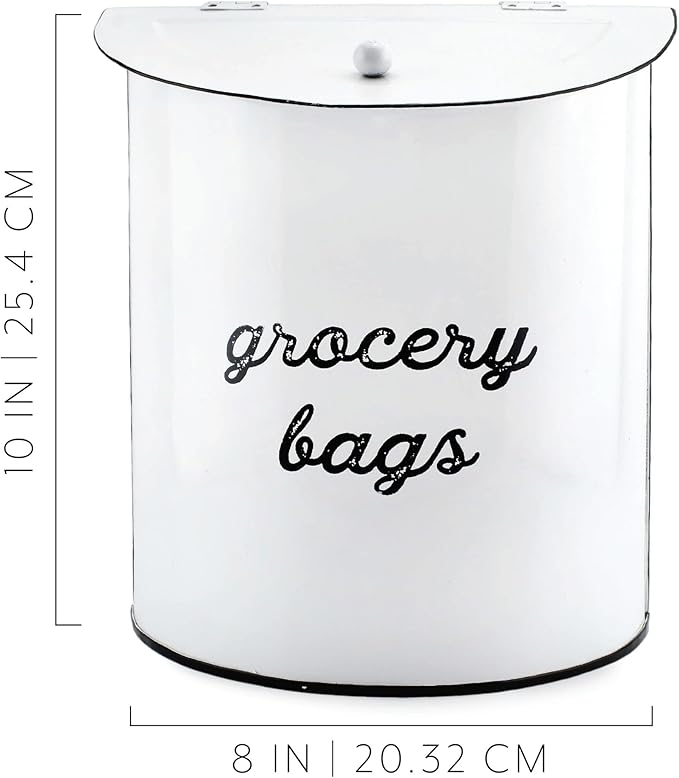 AuldHome Design Rustic Grocery Bag Holder; Wall-Mounted Vintage Enamelware