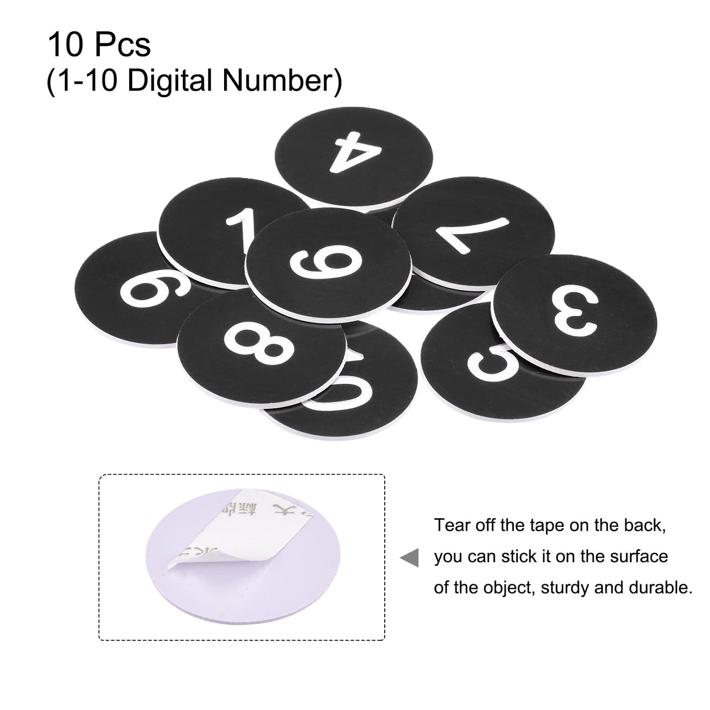 MECCANIXITY Plastic Number Tag, 1-10 Digital Tags Sign Tag Acrylic Engraved Black with Self-Adhesive, Pack of 10