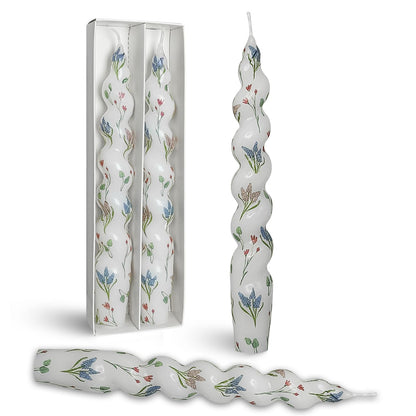 Hyacinth Spiral Candle Sticks Floral Printed Taper Candle Handmade Twisted Candlesticks 7.5 Inch Short Tapered Candles for Home Wedding Women Gifts Set of 2