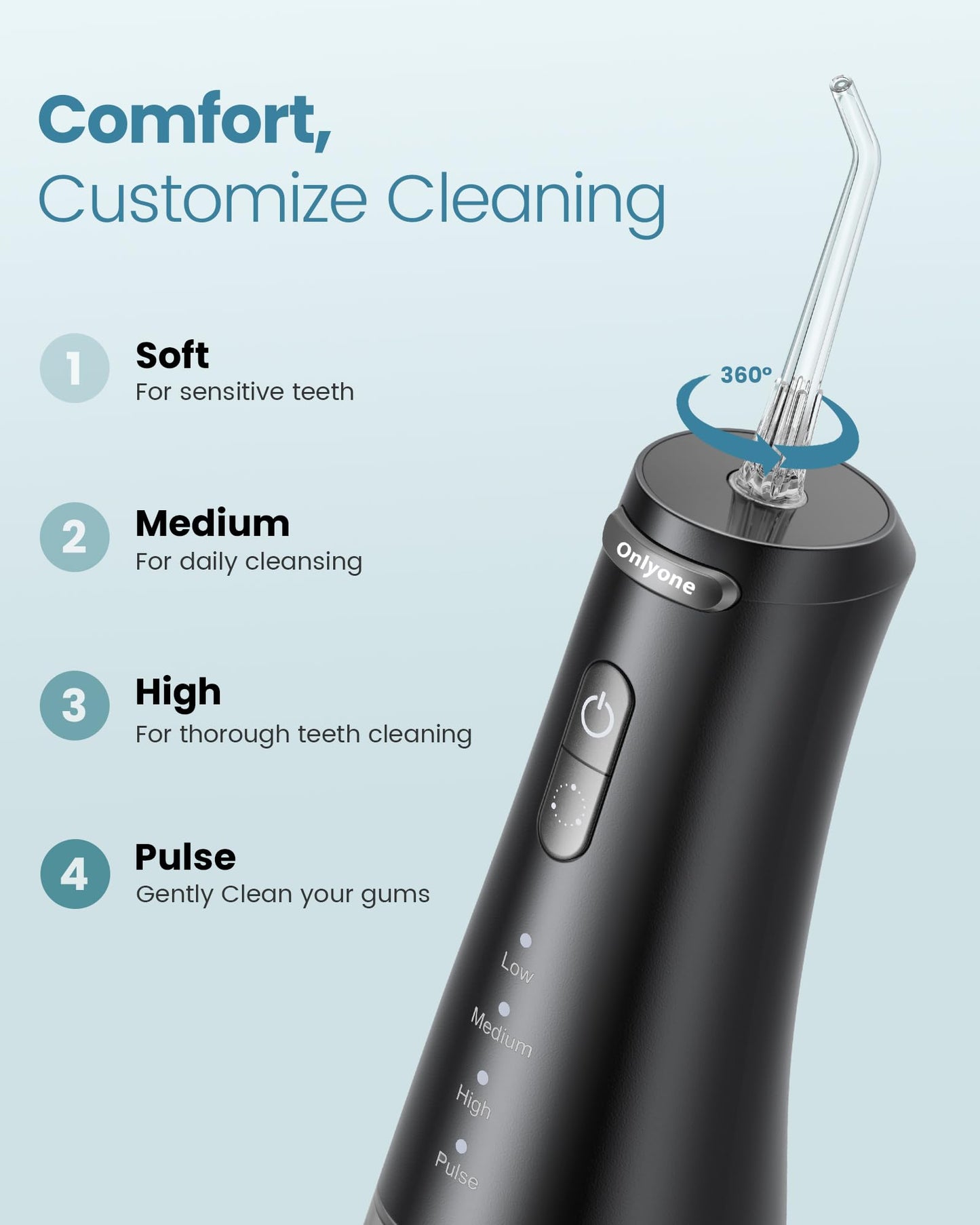 Onlyone Water Dental Flosser, 300ML Portable Oral Irrigator for Teeth, 4 Modes and 5 Jet Tips,Rechargeable Irrigation Cleaner,Electric Flossing Machine Power Flossers & Irrigator Accessories White