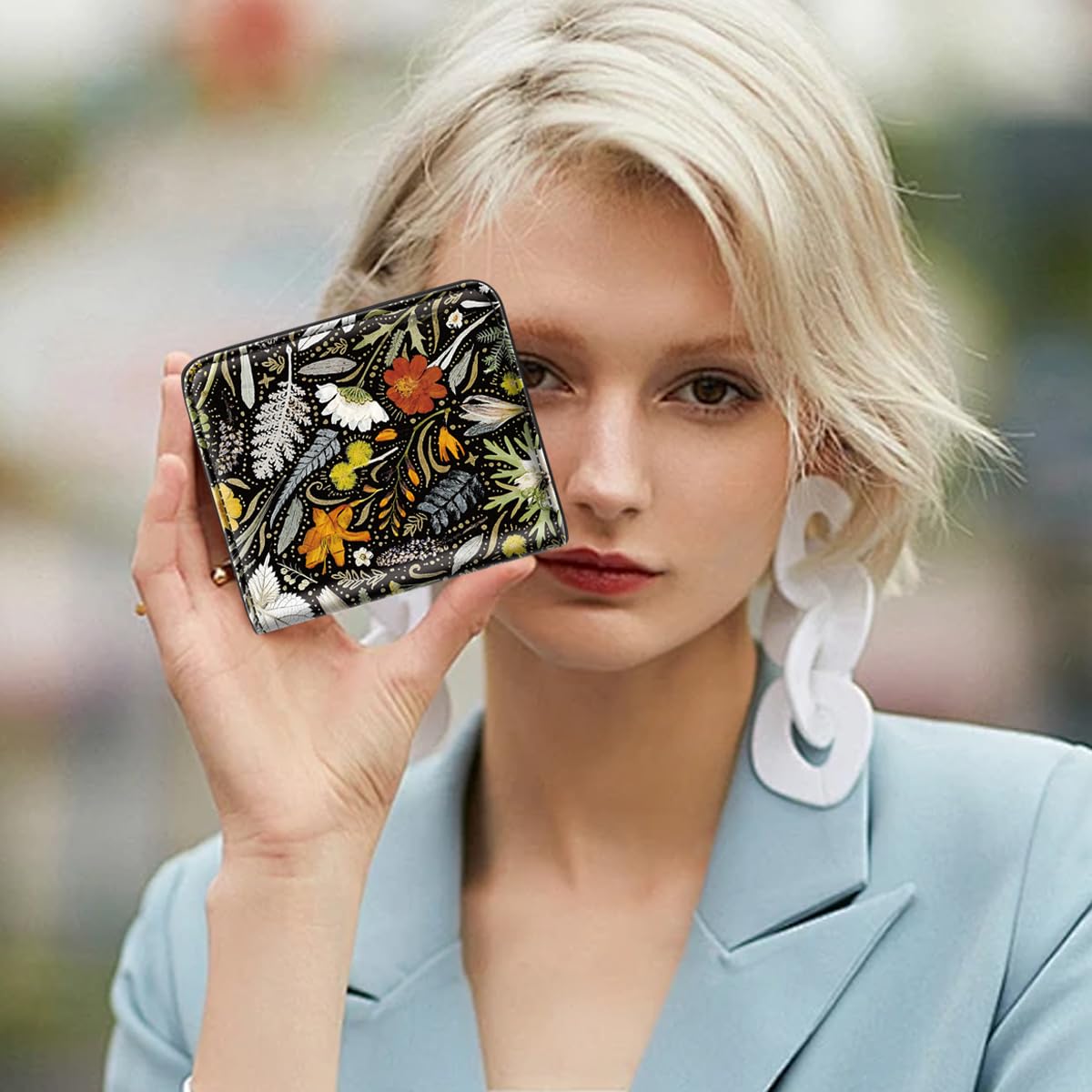 Simikol Womens Small RFID Blocking Wallet Compact Bifold Pocket Cute Credit Card Holder Leather Coin Slot Ladies Mini Purse with ID Window, Dried Flowers