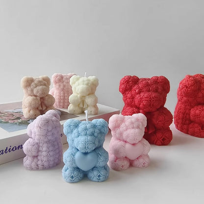 3 Pcs Silicone Fondant Mold Bowtie Rose Bear Silicone Mold 3D Cute Teddy Bear Candle Making Molds Vivid Animal Epoxy Resin Casting Mould for Home Decor