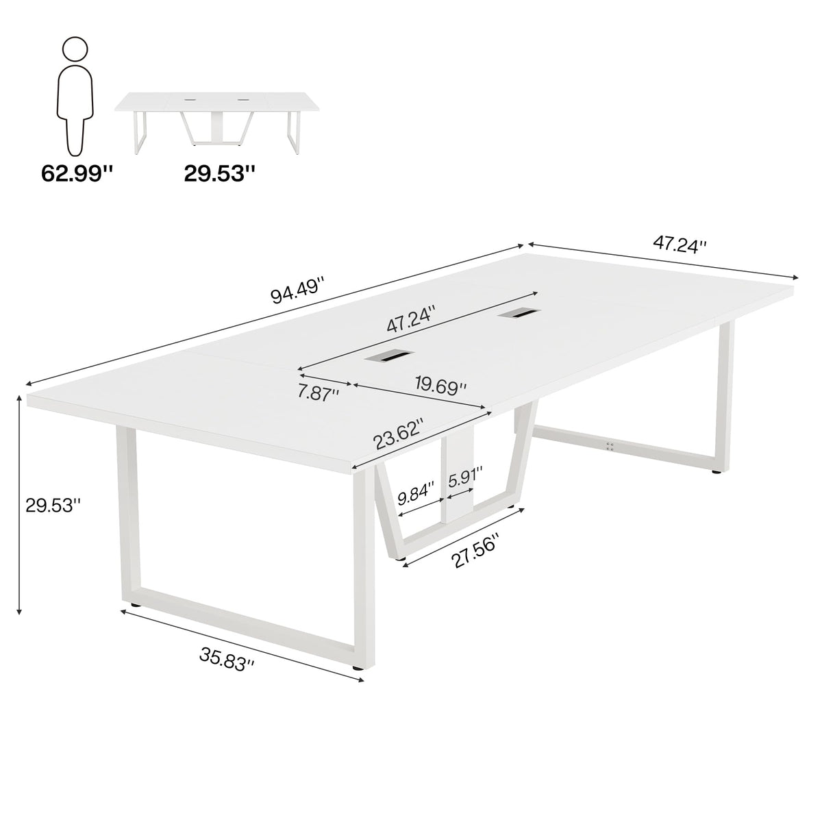Tribesigns 8FT Conference Table, 94.49 L x 47.24 W x 29.53 H Inches Large Meeting Podcast Table for 10 People, Business Style Wooden Training Table with Strong Metal Frame for Office Conference