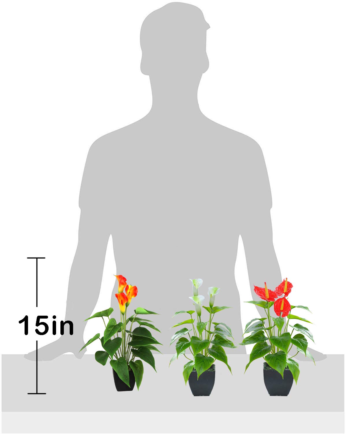 Beebel Artificial Flower Plants Calla Lily Faux Small Potted Plant with Black Pot Fake Bonsai Flower for Home, Office, Indoor and Outdoor Occasions Decor (Orange Fake Flower)