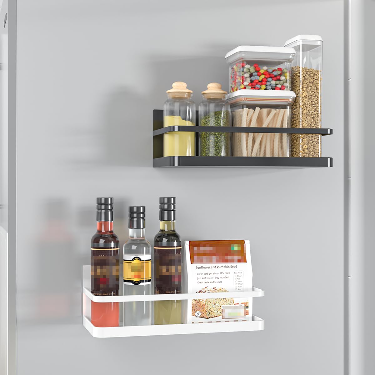 NIFIVE Magnetic Spice Rack, Magnet Refrigerator Spice Shelf Organizer for Spices, Jar of Olive Oil, Cooking Oils, Salt, Pepper, Perfect Space Saver for Small Kitchen, Black, 2 Pack