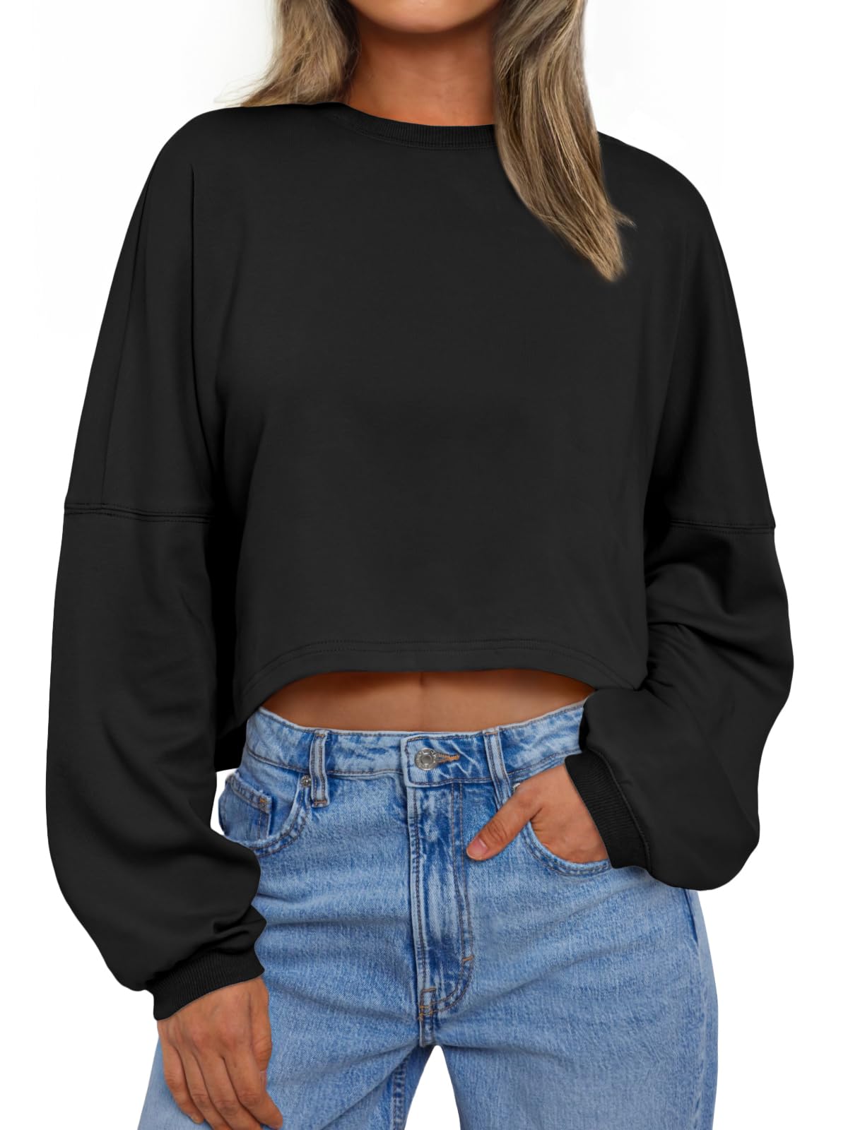 Trendy Queen Cropped Sweatshirts for Women Oversized Crewneck Sweaters Long Sleeve Tops Fall Winter Clothes 2025
