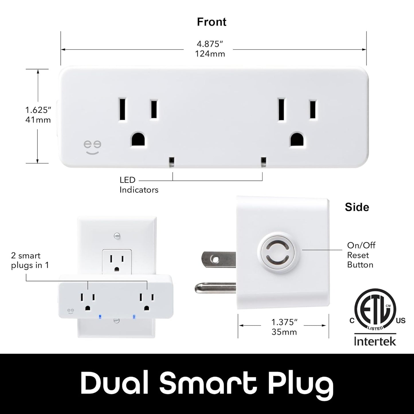 Geeni Switch Duo Double Smart Plug, White, 2 Outlets – No Hub Compatible with Alexa and Google Assistant, Requires 2.4 GHz Wi-Fi