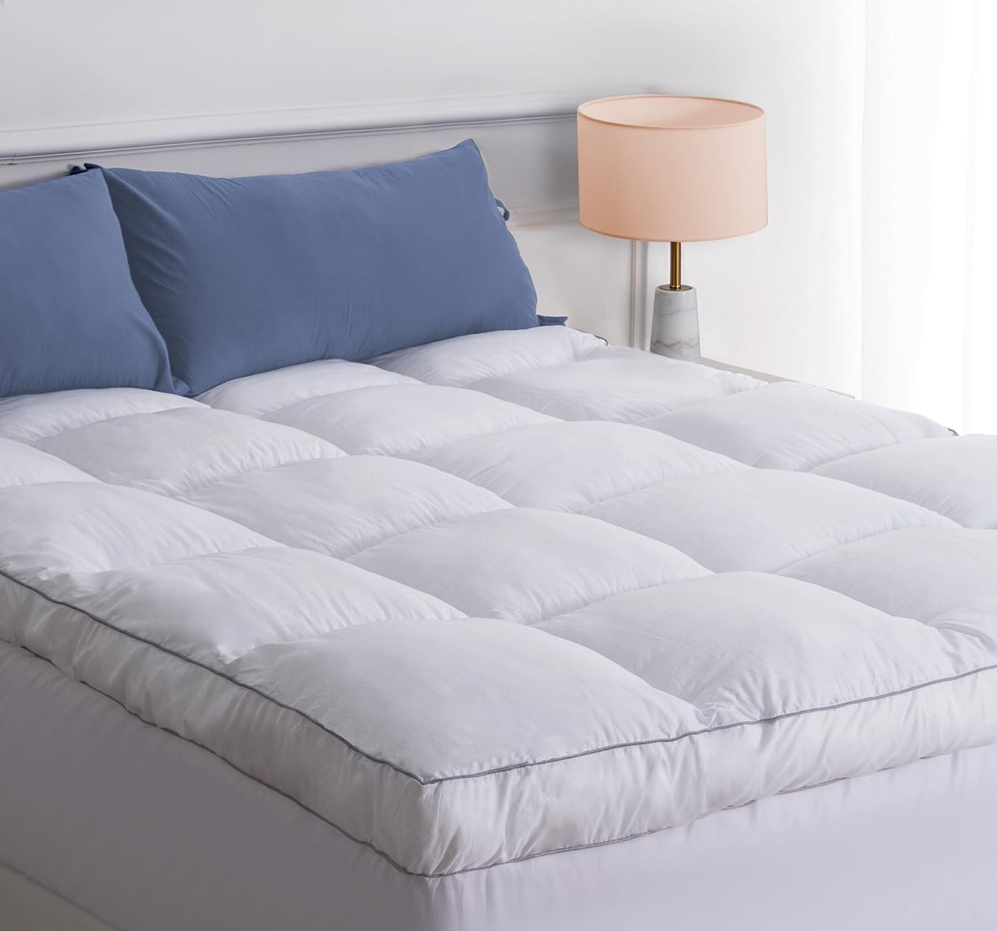 Marine Moon Mattress Topper Queen, Cooling Plush Bed Thick Pillow Top Pad, Hotel Quality Down Alternative for Queen Size with Deep Pocket,Soften Hardened Bed