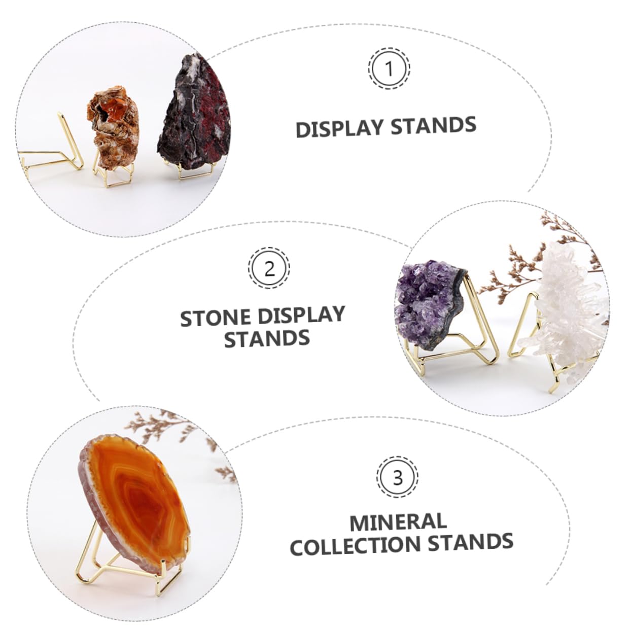 VOSAREA 4pcs Mineral Display Rack for Crystals and Rocks Iron Crystal Holder Stand Sturdy Base for Home Decoration and Collection