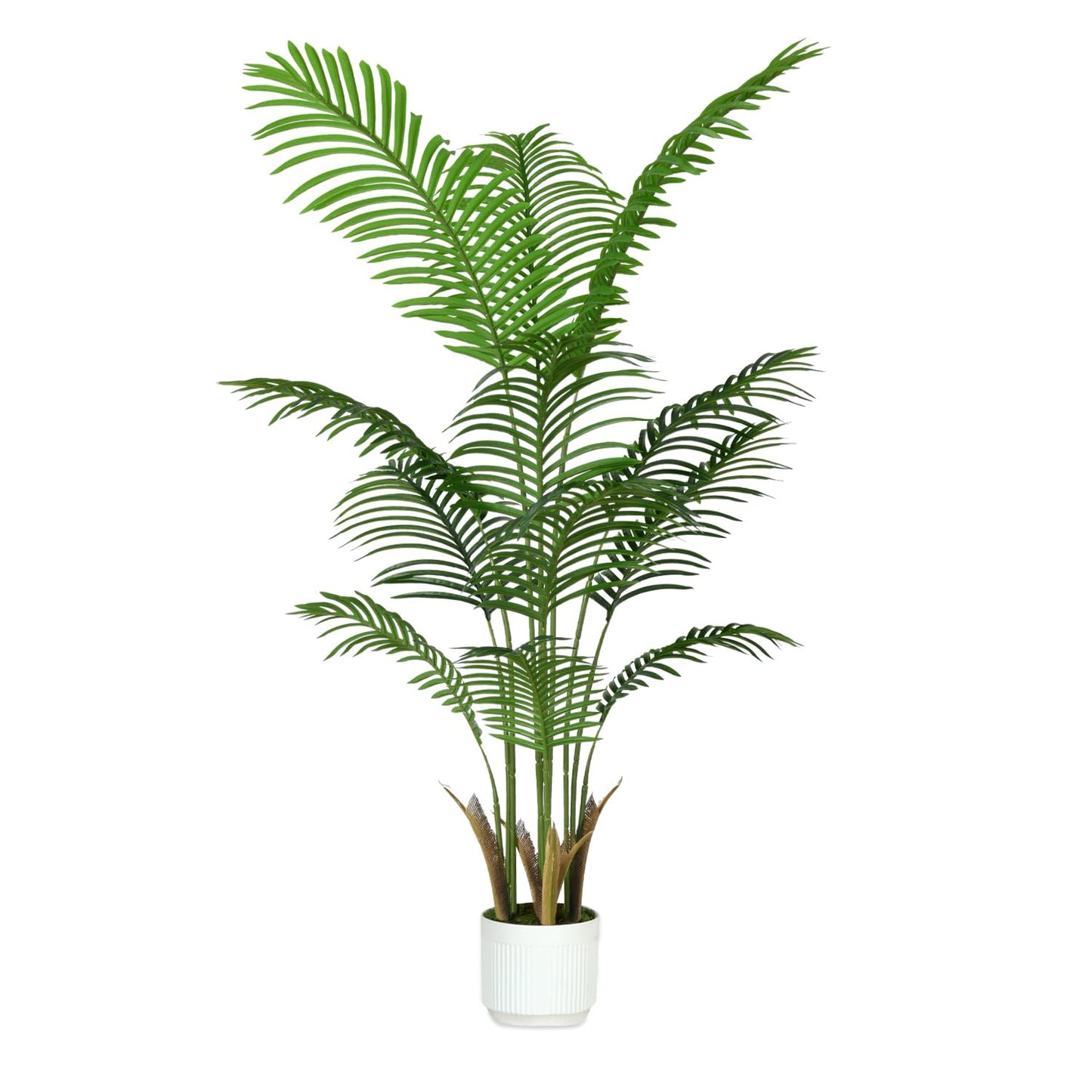 Artificial Palm Tree White Pot 4ft with Realistic Leaves and Adjustable Branches and 9 Trunks, Faux Plants Indoor Tall - Ideal for Home Decor in Living Rooms, Offices, and Bedrooms (4FT Palm Tree)