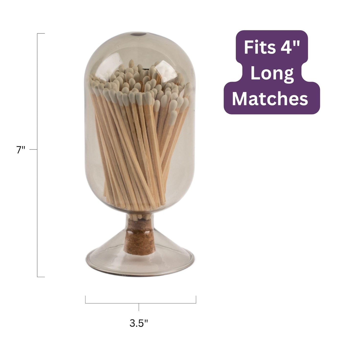 MILAVERA Premium Smoke Glass Cloche - Decorative Jar with Striker. Holder for Long Matches for Candles, Fireplace, Bathroom Accessories, Bath Salts. Includes Attachable Match Striker. (No Matches)