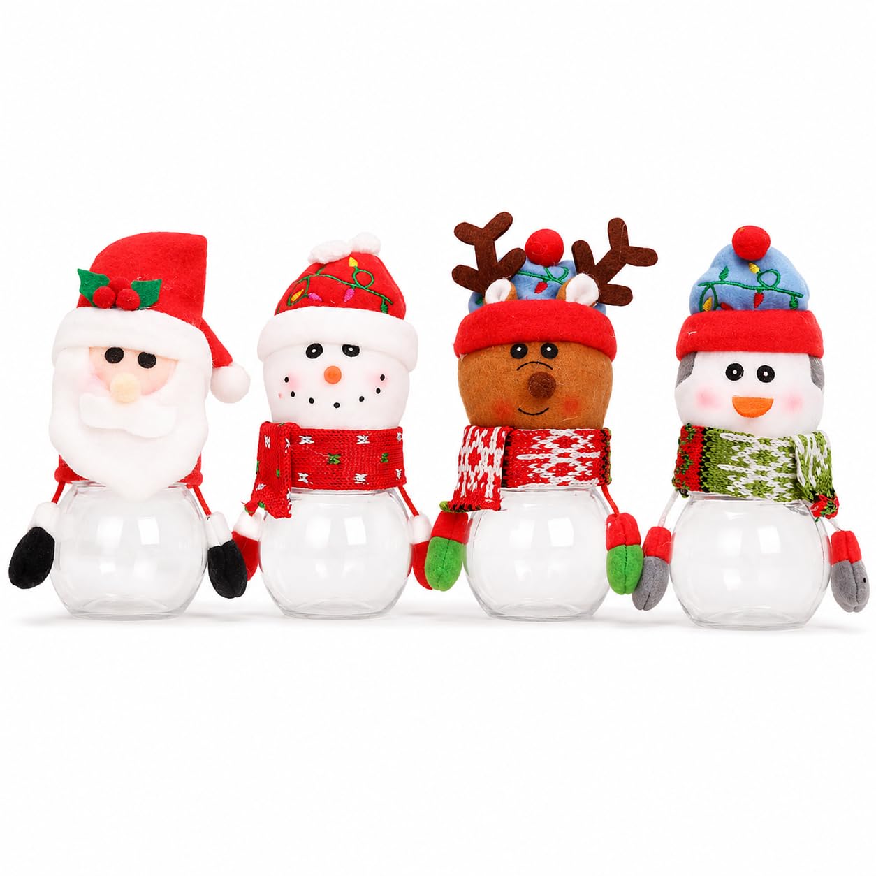 LUOZZY 4pcs Christmas Candy Jars Clear Treat Containers Xmas Holiday