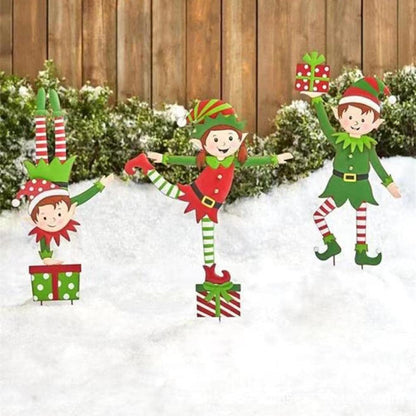 shenruifa Christmas Elf Garden Stake, Metal Gnome Yard Stake Wrought Iron Elf Ornament Yard Signs Decor Outdoor Holiday Decoration (a)