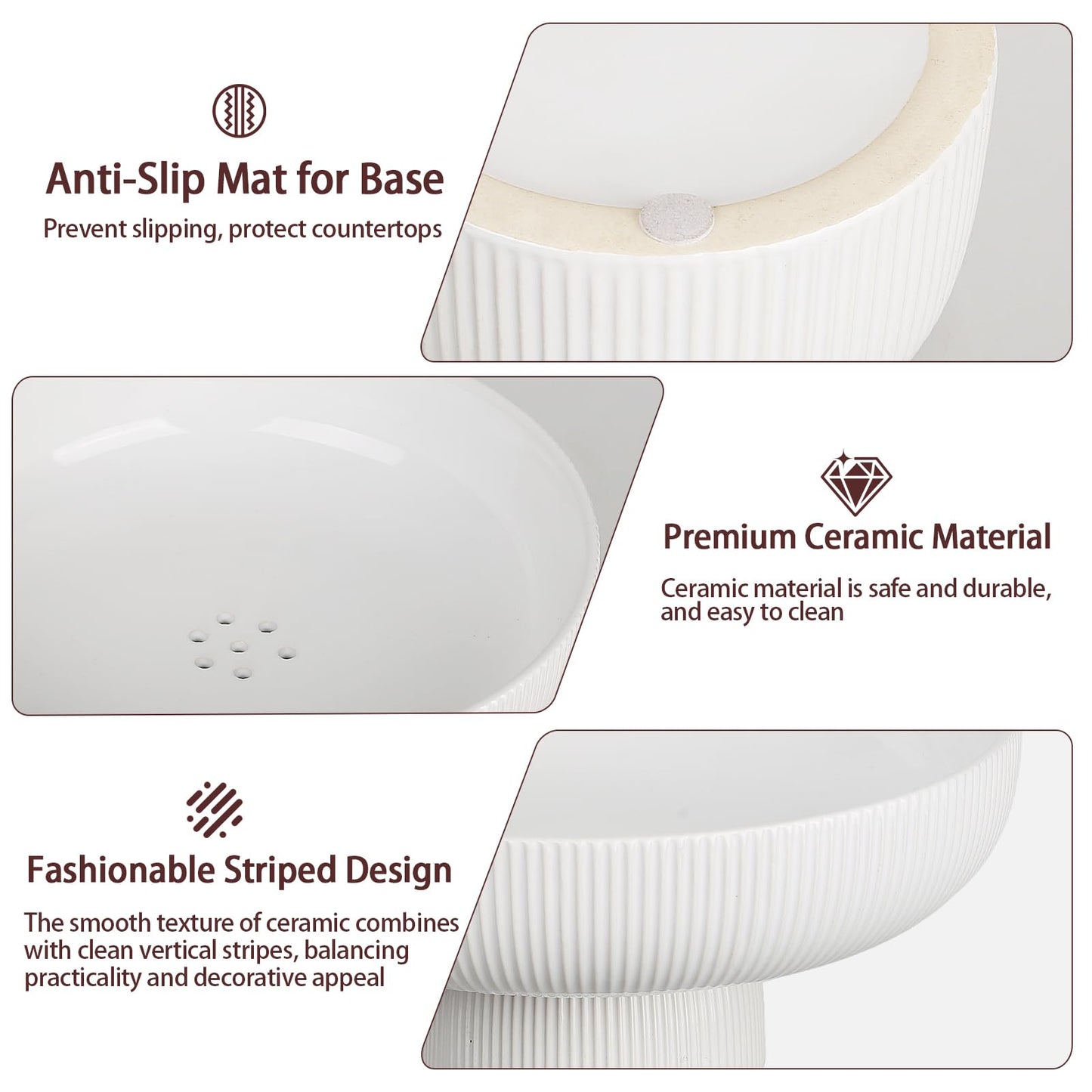 FAAYUCK Ceramic Fruit Bowl, 10" White Fruit Bowl for Kitchen Counter with Drainage Hole, Removable Pedestal Fruit Bowl with Non-Slip Pad, Large Decorative Fruit Bowl for Fruit, Vegetable, Salad, Snack