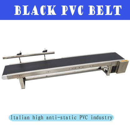 HQHAOTWU Flat Belt Conveyor PVC Belt Transport Conveyor Benchtop with Single Guardrail Stainless Steel Frames 59×7.8inch