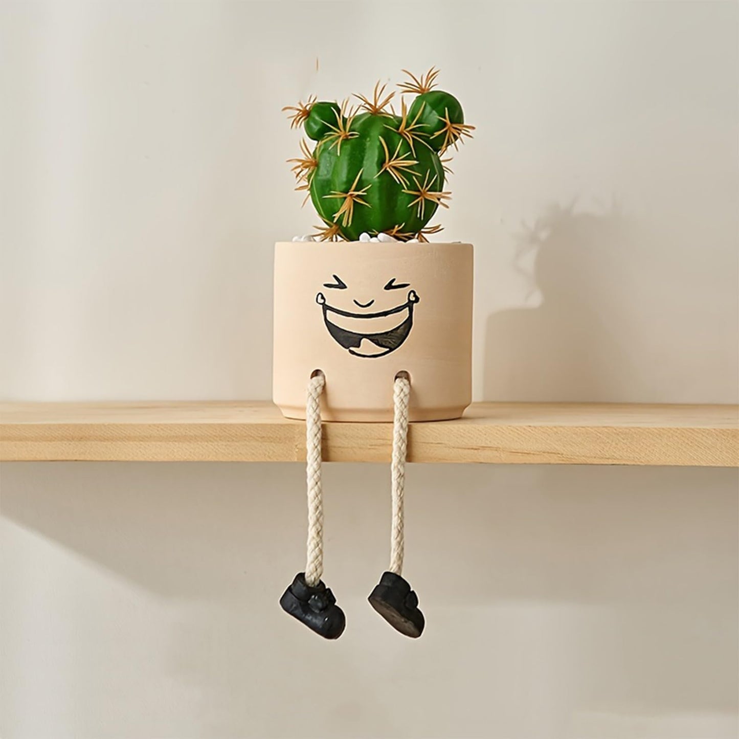 KAKAHOUS Smile Face Planter Pot Ceramic Flower Head Planters with Hanging Foot Doll Succulent Pots for String of Pearls Plant Live Gift Ideas for Mother, Christmas(Laughing)