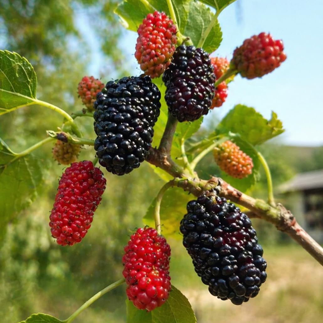 Dwarf Mojo Berry Mulberry Bush - 10-14" Tall Live Plant - Gallon Pot - Compact Container Fruit Shrub - Morus rotundiloba 'Mojo Berry'