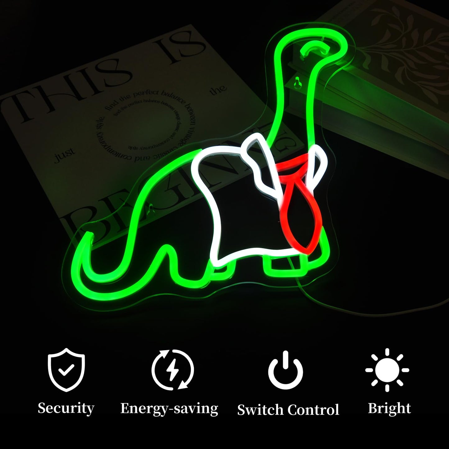 Qetibwk Dinosaur Neon Sign for Wall Decor Led Neon Signs Light Up Sign Room Decor Neon Lights Sign USB Powered