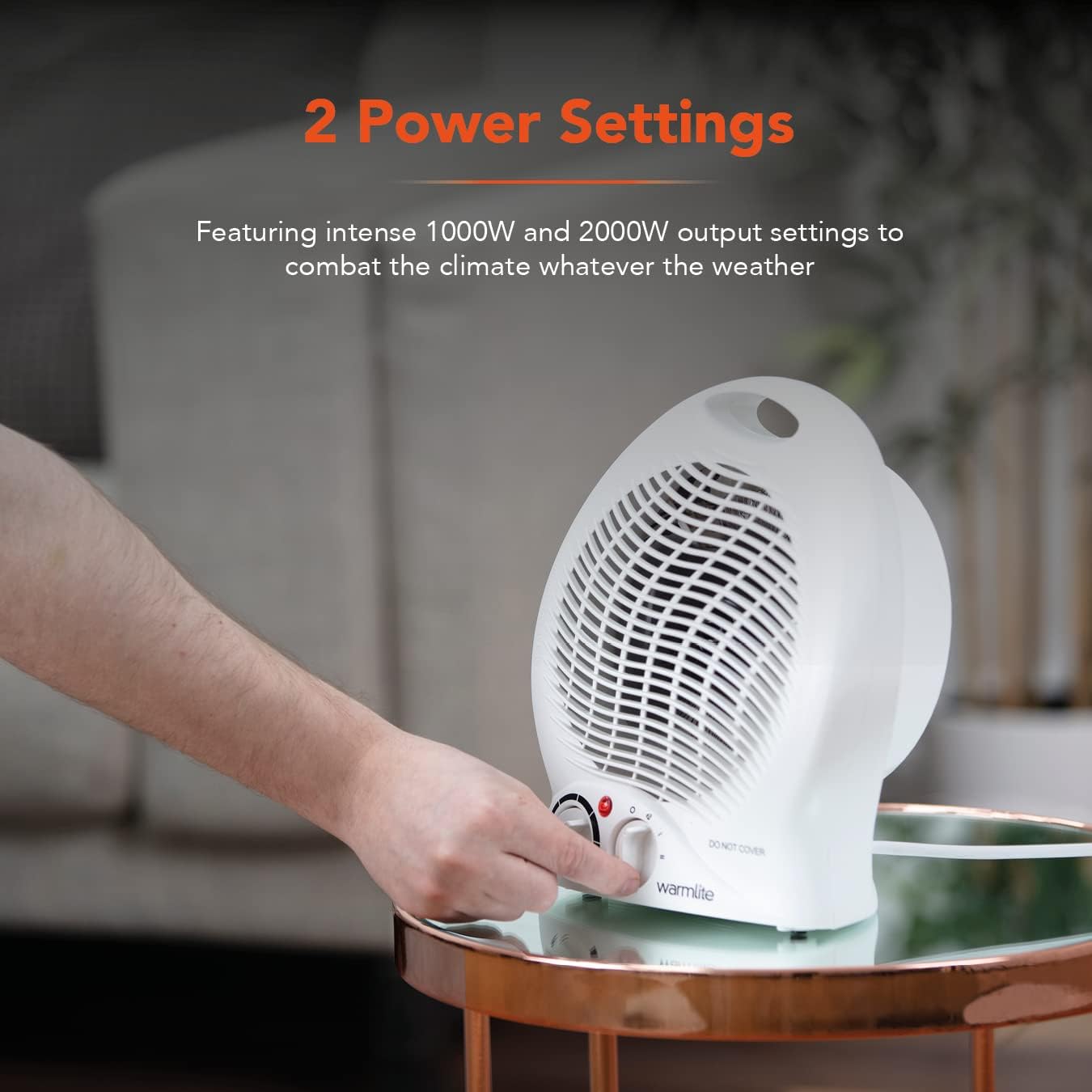 Warmlite WL44002 Thermo Fan Heater with 2 Heat Settings and Overheat Protection, 2000W, White