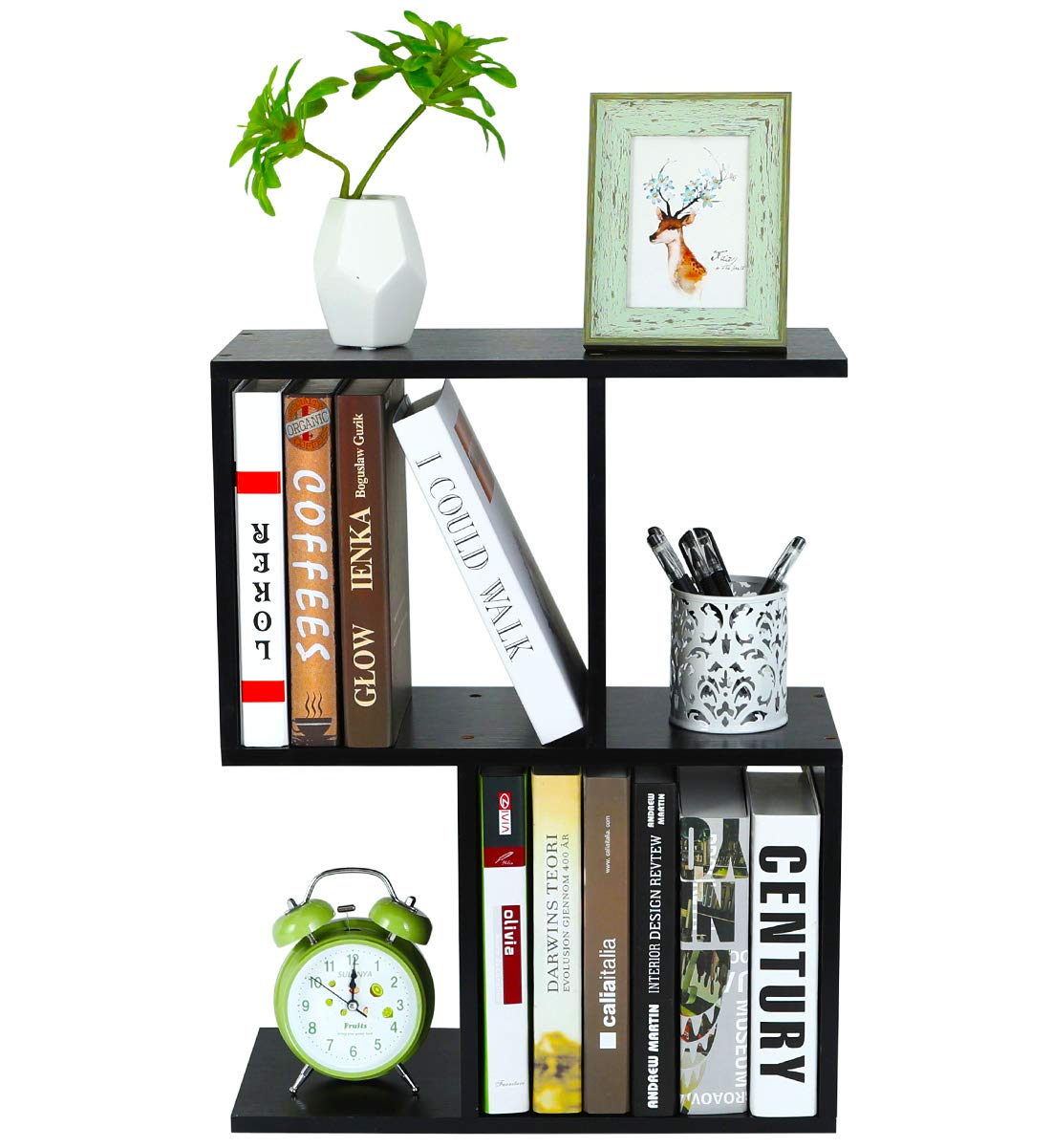 PAG Desktop Shelf Freestanding Wooden Small Bookshelf Desk Supplies Organizers and Accessories Storage Display Rack Office Dorm Decor for Women, Black