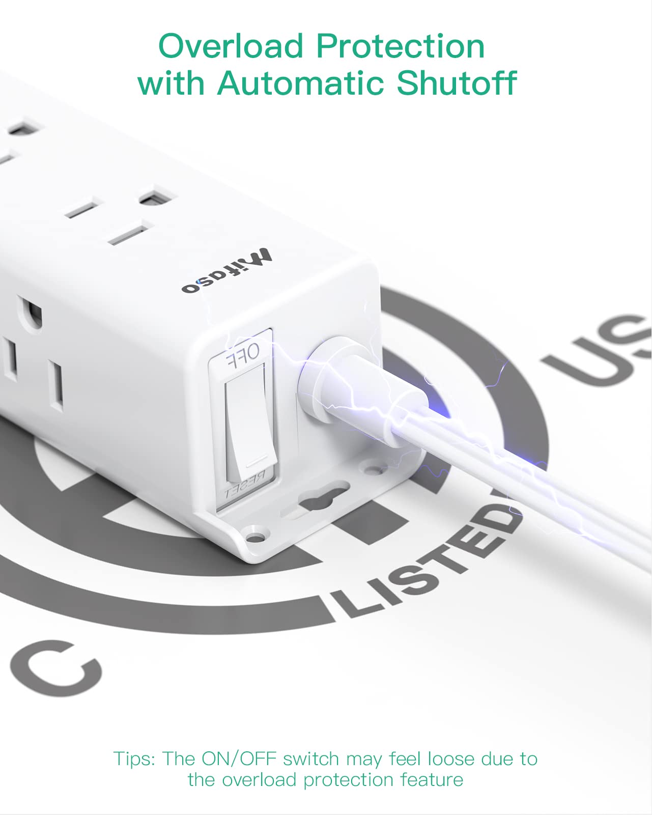 Surge Protector Power Strip - 9 Widely Spaced Multi Outlets, Wall Mount, 3 Side Outlet Extender with Extension Cord, Flat Plug, Overload Protection, Home Office Dorm Room Essentials (5FT, White)
