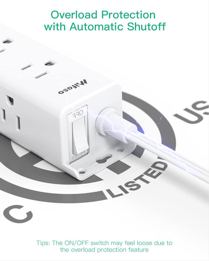 Surge Protector Power Strip - 9 Widely Spaced Multi Outlets, Wall Mount, 3 Side Outlet Extender with Extension Cord, Flat Plug, Overload Protection, Home Office Dorm Room Essentials (5FT, White)