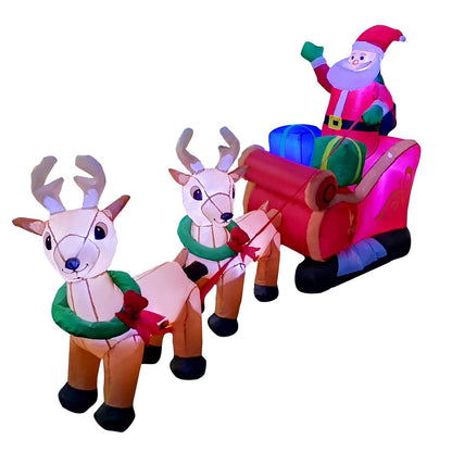 SEASONBLOW 8 Ft LED Inflatable Christmas Reindeer Pull The Sleigh Take Santa Claus Xmas Decoration for Yard Lawn Garden Home Party Indoor Outdoor