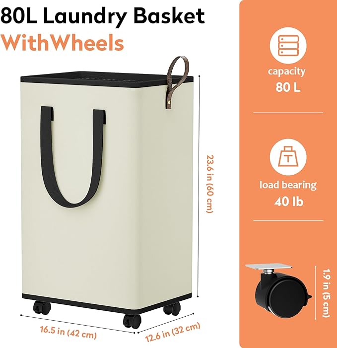 Laundry Basket with Wheels, Collapsible Laundry Baskets, Laundry Hamper with