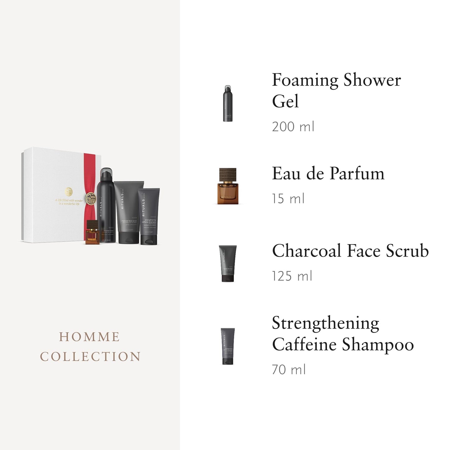 RITUALS Gift Set for Men from The Homme Collection - Shower Gel, Shampoo, Face Scrub, Eau de Parfum – Medium