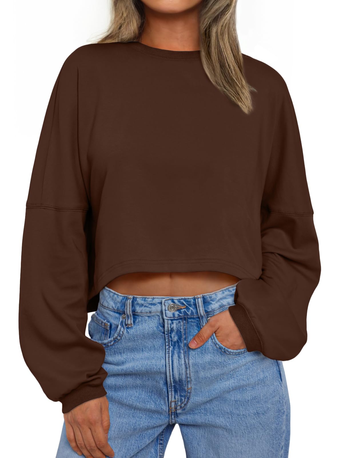 Trendy Queen Cropped Sweatshirts for Women Oversized Crewneck Sweaters Long Sleeve Tops Fall Winter Clothes 2025