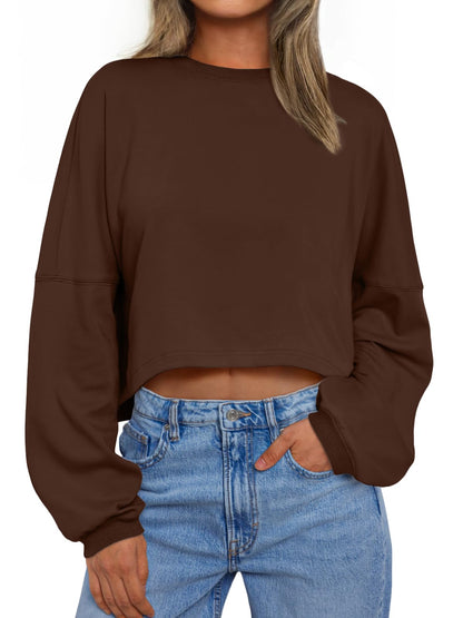 Trendy Queen Cropped Sweatshirts for Women Oversized Crewneck Sweaters Long Sleeve Tops Fall Winter Clothes 2025