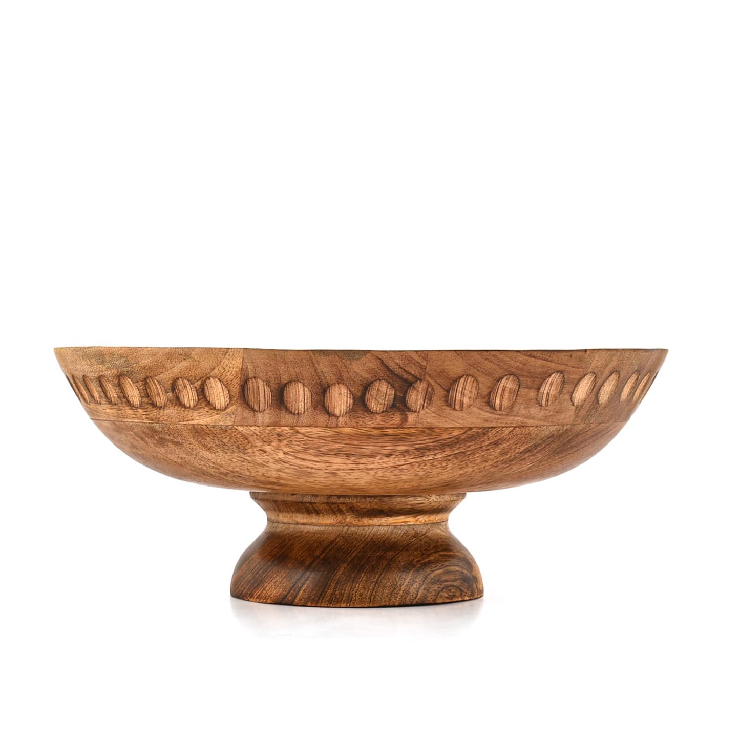 Mahasu Fruit Bowl Mango Wood Elevated Decorative Serving Bowl | Natural Wooden Centerpiece for Kitchen & Dining (12" x 12" x 4.75")