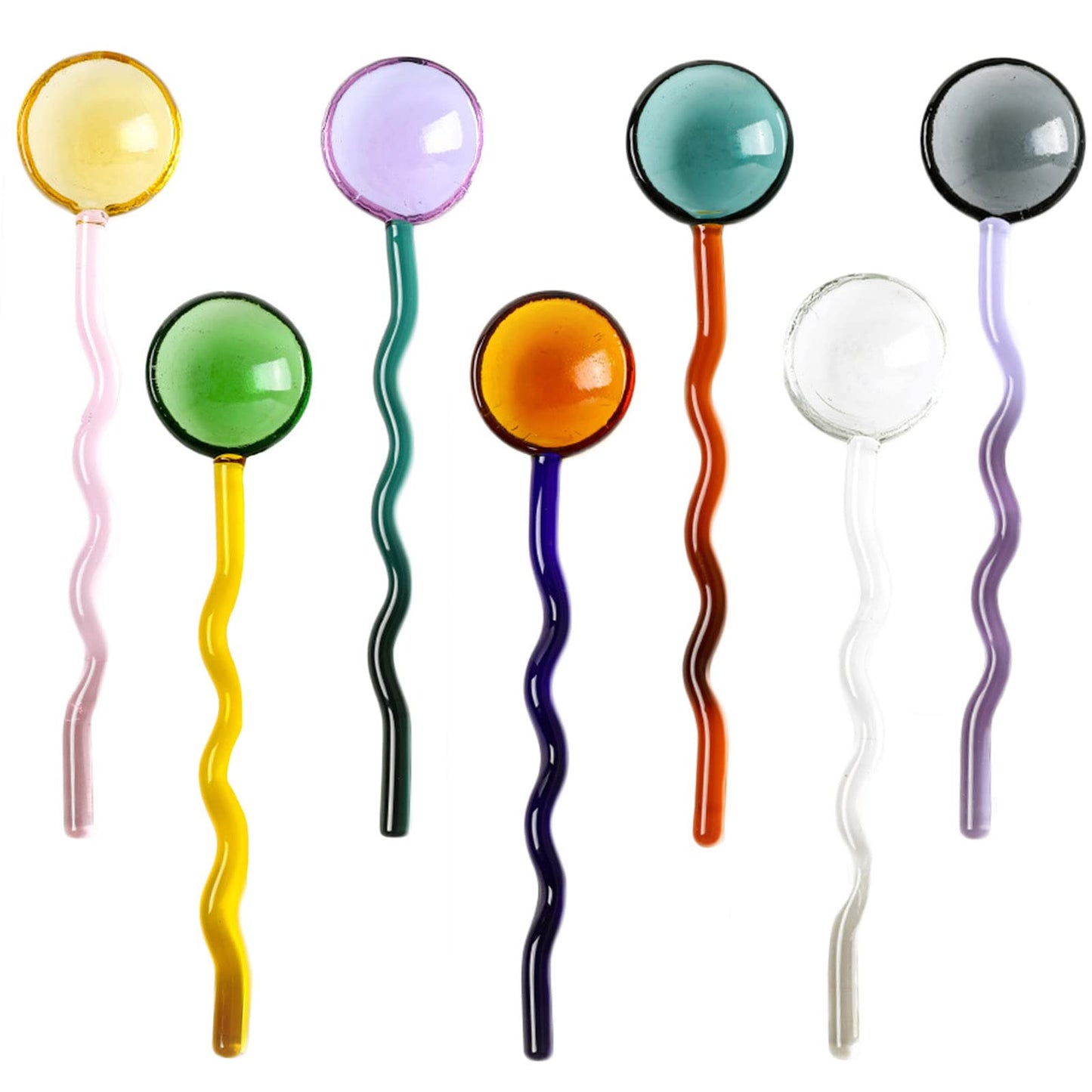 TMXAOK 7 Pieces Clear Glass Stirring Spoons Transparent Crystal Teaspoons Milk Cocktail Cold Drinks Mixing Spoon Swizzle Sticks Stirrers Salt Sugar Scoop with Curved Handle for Bar Banquet Party, A