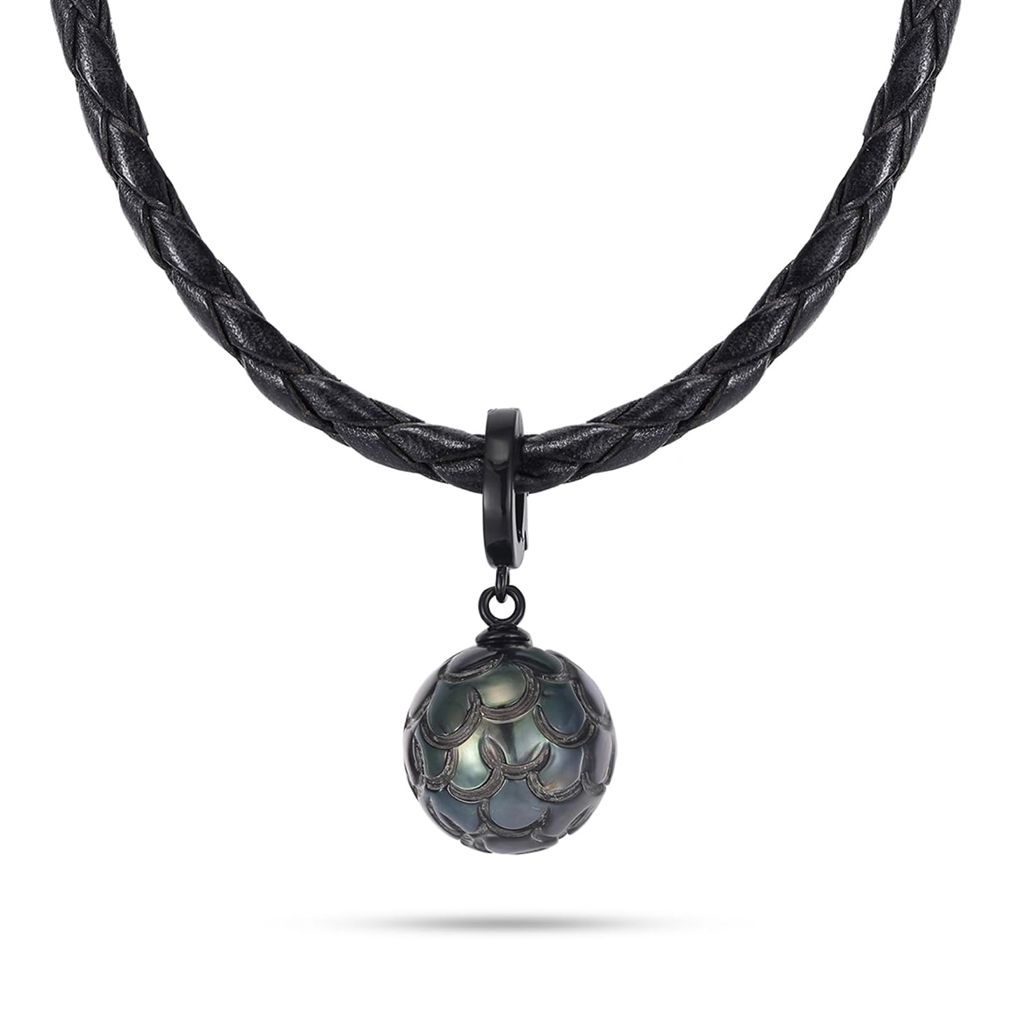 Genuine Tahitian Black Pearl Necklace - 11-12mm Hand-carved Seawater Pearl, Wedding Anniversary Birthday Christmas Gift for Wife Mom Women Daughter Sister, Unique Jewelry Gifts, Leather Chain 19.5"