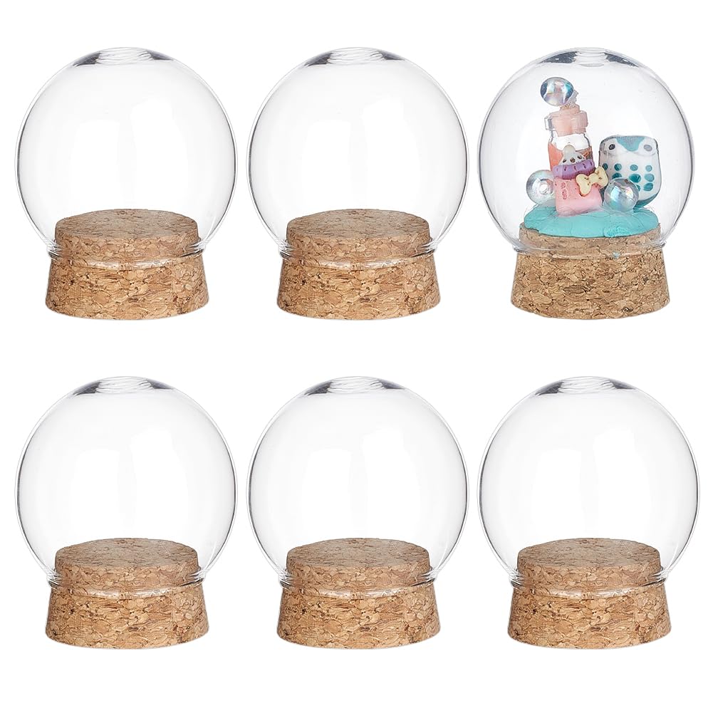 NBEADS 6 Pcs Decorative Glass Dome Cover, 2×2.4 Inch Mini Display Dome Cloche Bell Jar Clear Glass Display Dome Cover with Wood Base for Centerpieces Plants Rocks Specimens Decorations Crafts