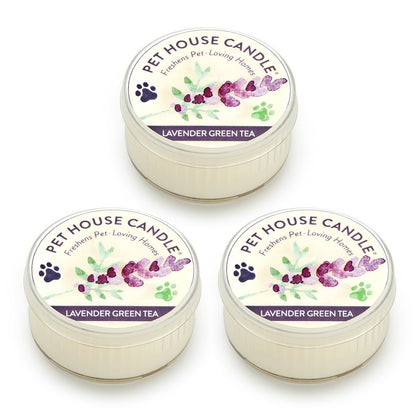 Pet House Mini Candles for Pet Odor, Plant Based, Dog and Cat Friendly Scented Candles, Lavender Green Tea Pack of 3