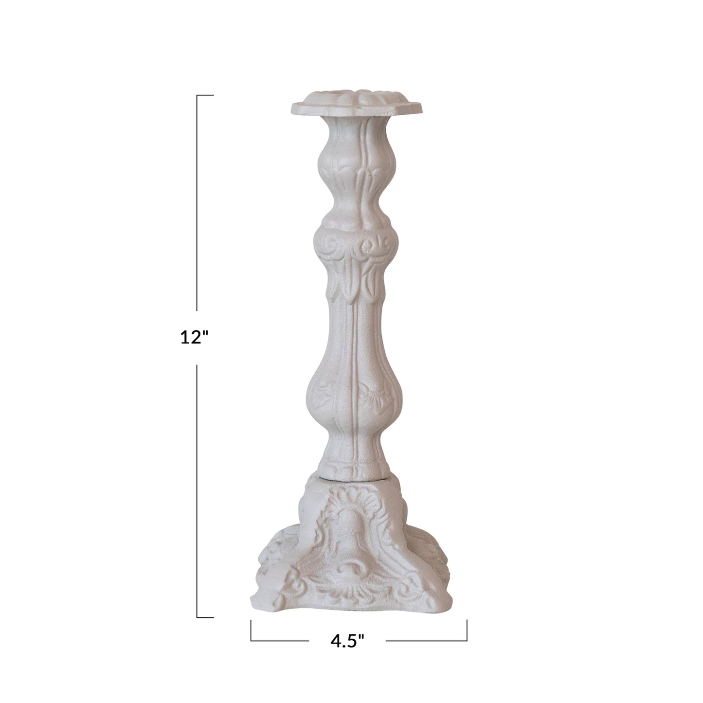 Creative Co-Op Embossed Cast Aluminum Taper Candleholder, Grey