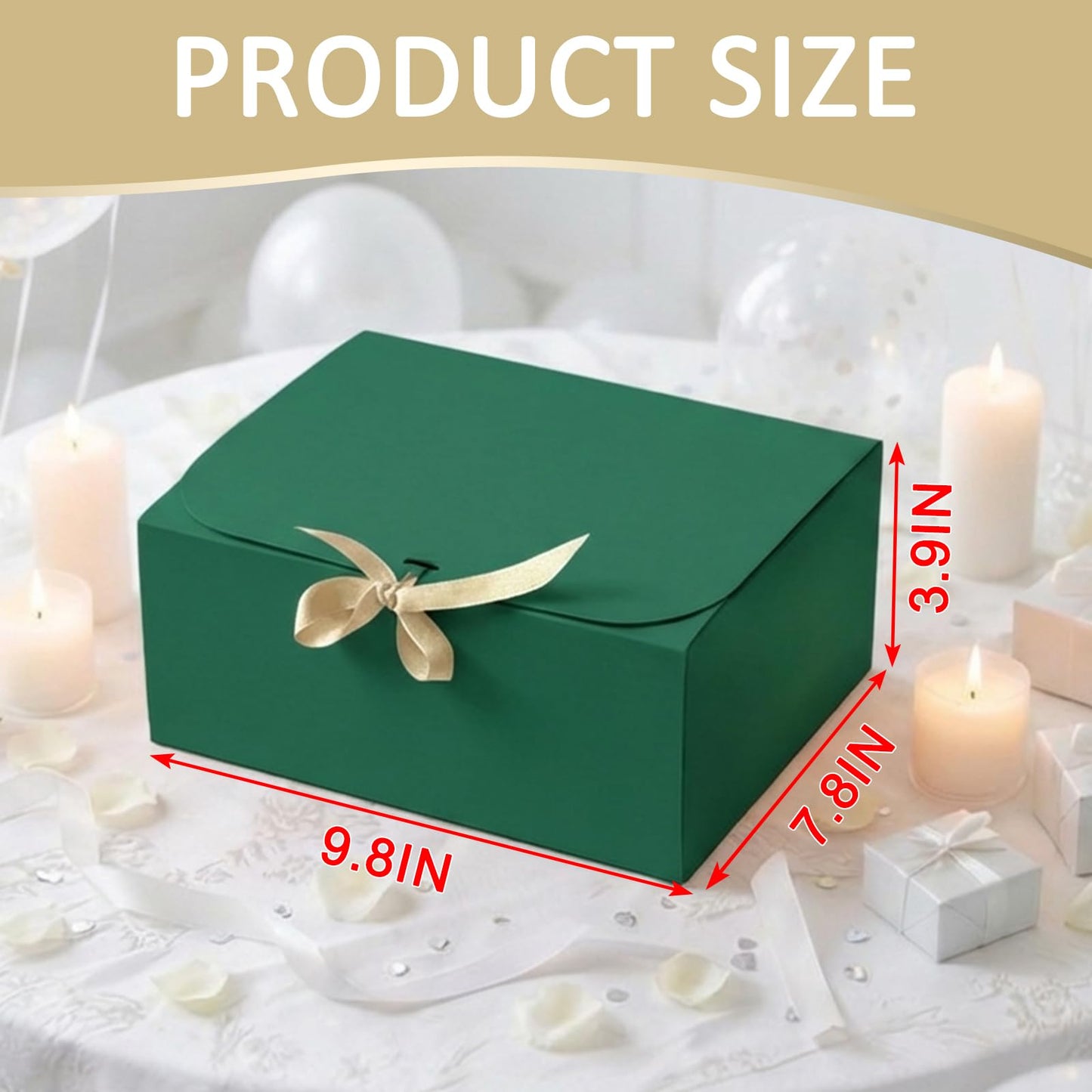LWYMX 12 PCS Green Gift Boxes with Lids，9.8x7.8x3.9, Bridesmaid Proposal Box with Ribbon, Gift Boxes for Wedding, Christmas, Valentine's Day,Birthday,Baby Shower and the other Parties