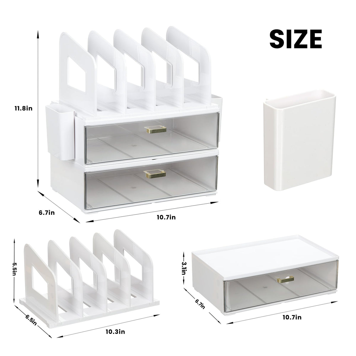 LALOBLUE White Acrylic Desk Organizer with Drawer & File Holder, Stackable Modular Storage System, Multi-Layer Desktop Organizer, Space Saving Desk Organizer for Home Office & Study